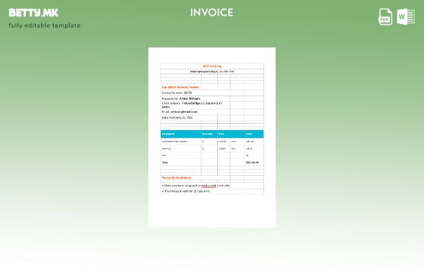 Шаблон за фактура за сервис за миење автомобили во модерен стил